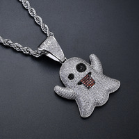 Pendentif Hip Hop Ghost avec langue dégagée, collier serti de CZ, bijoux de style urbain en gros