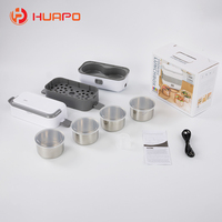 Chauffe-plat portable 200W pour bureau à domicile, boîte à lunch électrique auto-chauffante à 2 niveaux avec 4 récipients en acier inoxydable