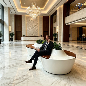 Modern Curved Patio <b>Bench</b> Outdoor Seating with Planter Integrated Wood Grain White Public Lounge <b>Bench</b> - Product Image 4