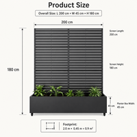 Paravent mobile moderne en acier galvanisé antirouille avec jardinière intégrée et roulettes pour jardin extérieur