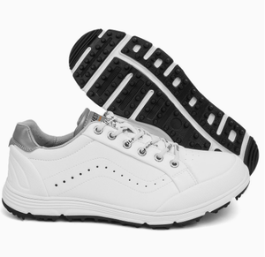 Chaussures de golf blanches pour hommes, tige en PU, semelle extérieure en caoutchouc, baskets athlétiques à crampons - Product Image 1