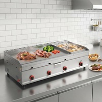 DanFuQi Friteuse à steak et rôtissoire à gaz GPL/GNL en acier inoxydable à double zone de contrôle, Équipement de cuisson commercial tout-en-un à économie d'énergie