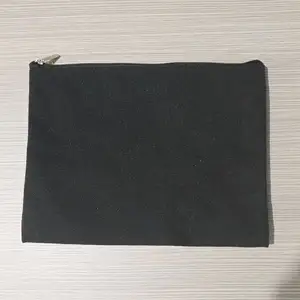 Bolsa de lona de algodão com zíper com logotipo impresso personalizado, bolsa de maquiagem DIY em branco para lápis cosmético, embalagem elegante com letras