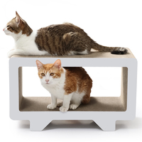 Griffoir pour chat en forme de téléviseur à 2 niveaux, robuste, en carton ondulé recyclable, avec espace de repos pour chat