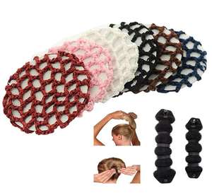 Cubierta de <span class=keywords><strong>moño</strong></span> de <span class=keywords><strong>malla</strong></span> para mujer, Red de pelo de redecilla de ganchillo y anillo mágico para el pelo, fabricante de estilizador, <span class=keywords><strong>moño</strong></span> de Donut de pelo caliente para patinaje de baile de Ballet - Product Image 1