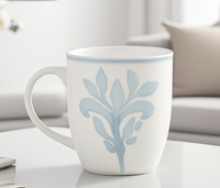 Mug à café en porcelaine motif feuille bleu clair, design moderne, compatible lave-vaisselle et micro-ondes, portable pour la maison et le bureau