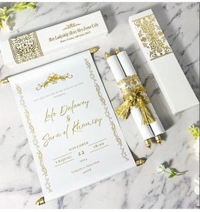 Tarjetas de Invitación de Boda con Lámina Dorada de Lujo, Elegantes Invitaciones de Ceremonia Vintage Retro con Caja de Regalo - Product Image 5