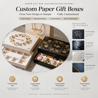 Boîte en papier rigide de luxe pour emballages alimentaires, bonbons, chocolats, biscuits, avec impression personnalisée du logo en bronze, deux pièces, base et couvercle