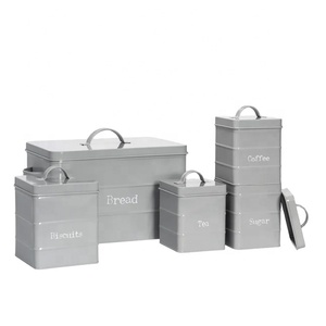 Set Of 5 Metal Food Tin Canister Bread Box Storage And Organization Food Container Food Storage Canister Set