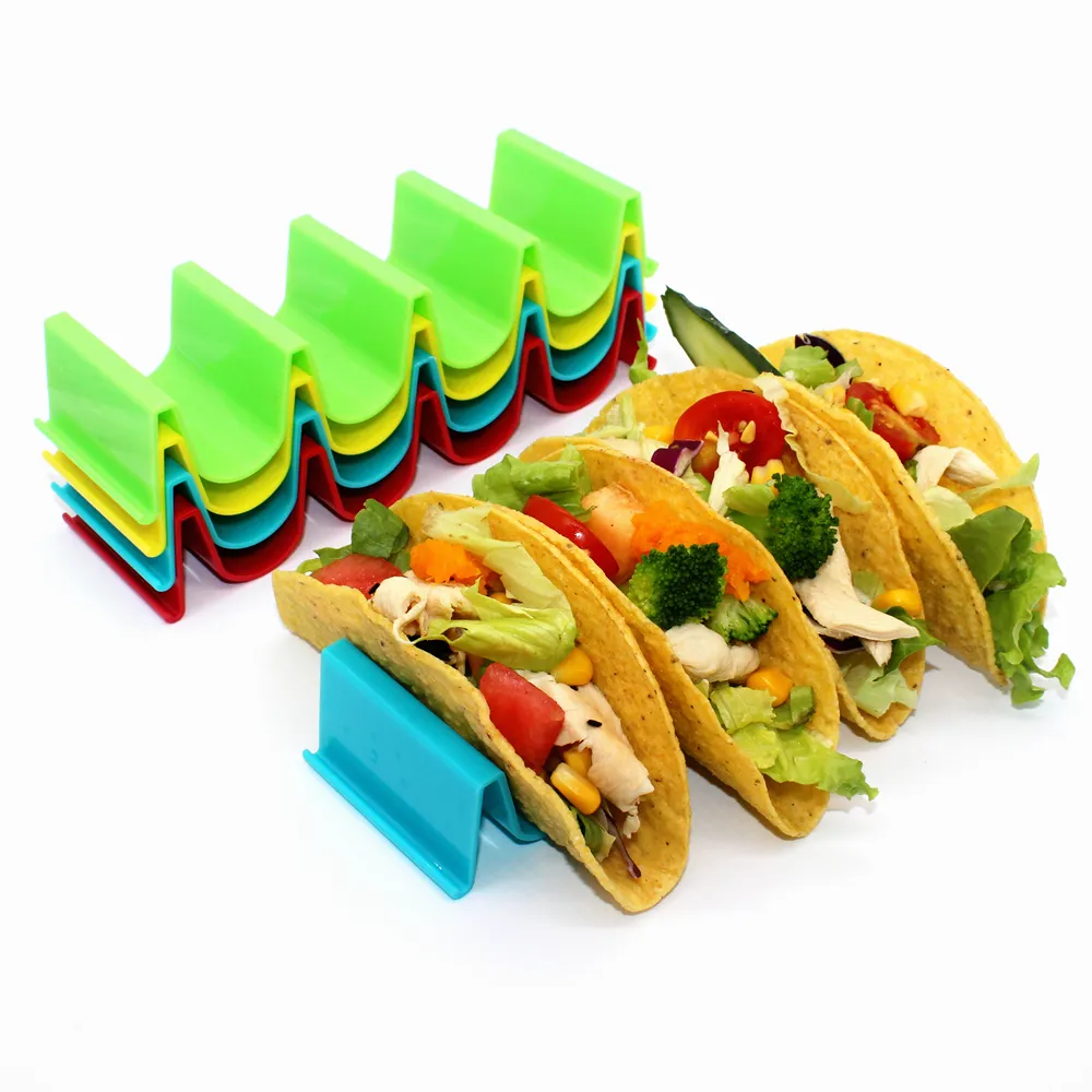 Chrt 2022 Nieuwe Plastic Mexicaanse Voedsel Wave Vorm Plastic Taco Lade Platen Met Houdt Up 3 4 Tacos Elke Veilig pannenkoek