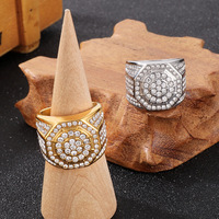Bague en acier inoxydable 316L plaqué or véritable, géométrique octogonale, en titane, avec diamants, pour homme, bijou tendance, cadeau