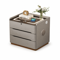Table de chevet de luxe à 3 tiroirs avec chargeur sans fil et port USB, table de chevet intelligente en bois massif pour chambre à coucher, mobilier d'hôtel