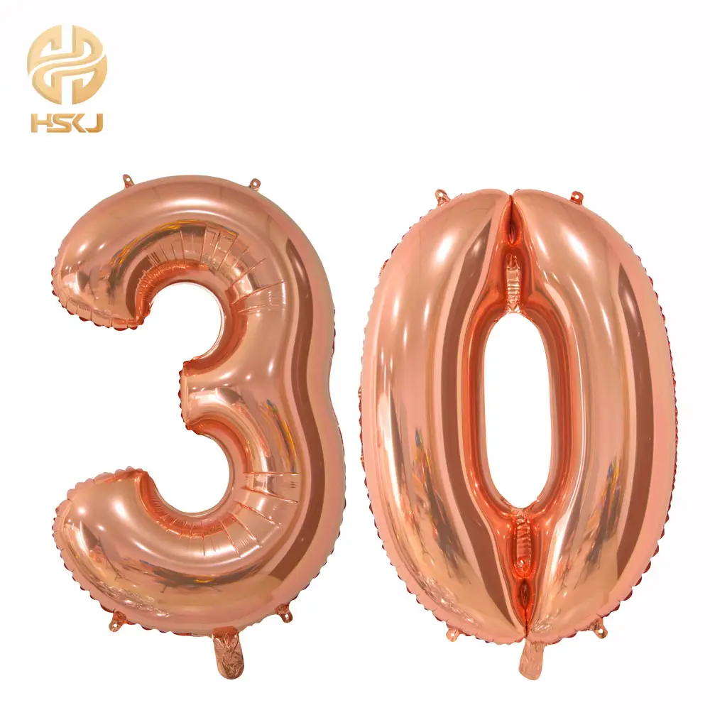 Fábrica en stock 30 pulgadas helio lleno número de vuelo globos al por mayor Rosa oro plata fiesta decoración globo proveedor