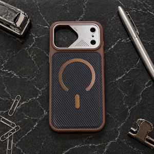 Étui de téléphone magnétique de luxe à texture <span class=keywords><strong>fibre</strong></span> pour iPhone 18 17 16 15 14 Series – Coque arrière hybride antichoc et protectrice - Product Image 1