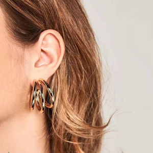 <span class=keywords><strong>Pendientes</strong></span> de <span class=keywords><strong>aro</strong></span> abierto de <span class=keywords><strong>Triple</strong></span> enlace dorado, de acero inoxidable, hipoalergénico, a prueba de agua, joyería para regalos - Product Image 5