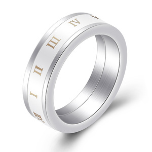 Ceramic Roman Numeral Personalized Rotating Stainless Steel <b>Ring</b> For Women White Gift Jewelry - Product Image 1
