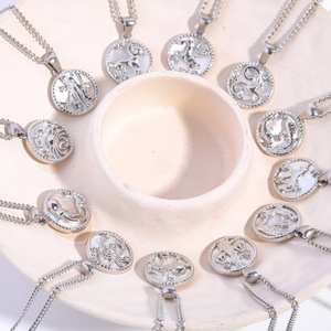 Colgante de concha Charms Womens 12 Zodiac Collar Impermeable Moda Fina Acero inoxidable Oro Zodiac Jewelry - Product Image 6