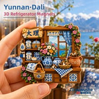 L'âme poétique d'une personne chinoise, aimants de réfrigérateur en porcelaine bleue et blanche de Yunnan Dali, décor de fenêtre, autocollant magnétique 3D