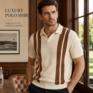 Camisa Polo de Lujo para Hombre, Tejido de Punto, Rayas Verticales, Mezcla de Viscosa Premium, Estilo Casual Elegante, Suave y Transpirable, Ropa de Golf - Product Image 1