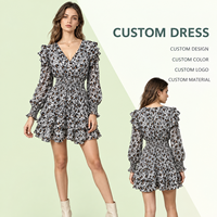 Robe d'été décontractée pour femme en mousseline de soie à manches lanternes et taille smockée, imprimé personnalisé, fabrication usine