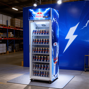 <span class=keywords><strong>Vitrine</strong></span> réfrigérée commerciale pour boissons RedBull avec porte vitrée, logo personnalisé, éclairage LED, refroidissement direct, sans givre - Product Image 1