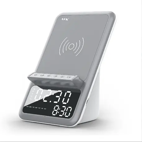 Despertador digital led com alto-falante, carregador sem fio, grande, carta digital, calendário, led, alarme, carregador sem fio
