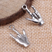 Breloque main ASL ILY 22x13mm en alliage de zinc argent antique pour bijoux de la fierté des sourds