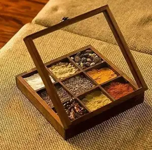 Wholesale Decorative Antique Wooden Multipurpose Utility Table Top Spice Box