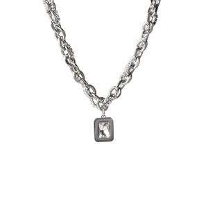 Hiphop Style Unisex Stainless Steel Chain square cubic zirconia CZ Pendant Choker Necklace bulk wholesale - Product Image 5