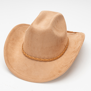 Premium Suede <strong>Cowboy</strong> <strong>Hat</strong> Elegant Beige Wide Brim Braid Leather Strap Men Women Luxury Casual Outdoor Party Headwear - Product Image 1