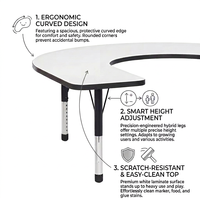 Table de lecture semi-circulaire en bois pour 4 personnes, réglable en hauteur, pour l'école, vente en gros d'usine