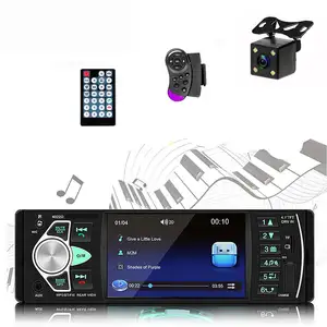 TOPSOURCE pemutar MP5 Radio Mobil 1 Din 4.1 ", dengan layar Ips, kendali jarak jauh, roda kemudi + kamera belakang, Slot kartu TF AUX USB BT