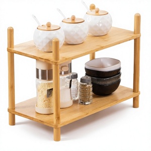 WooFawn Étagère de Rangement de Bureau Extensible à 2 Niveaux en Bambou, Ajustable et Empilable, pour <span class=keywords><strong>Cuisine</strong></span>, Maison, Bureau, Salle de Bain, Présentoir - Product Image 1