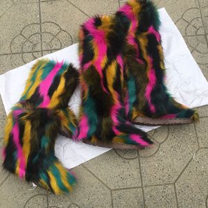 Indaffarata da ragazza YL498 all'ingrosso <span class=keywords><strong>stivali</strong></span> alti al ginocchio per <span class=keywords><strong>donna</strong></span> taglia <span class=keywords><strong>44</strong></span> appartamenti multicolori peluche finto volpe <span class=keywords><strong>stivali</strong></span> da <span class=keywords><strong>donna</strong></span> <span class=keywords><strong>stivali</strong></span> da pelliccia da <span class=keywords><strong>donna</strong></span> - Product Image 2