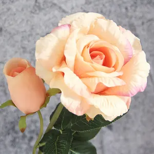 Luxury Hand Made Single Branch Double Head Roses Artificial Flower High Quality Silk Flowers For Wedding Home Outdoor Decor