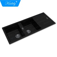 Installation sous plan de cuvette double multifonction de haute qualité approuvée CE Nettoyage facile Évier de cuisine moderne en granit noir