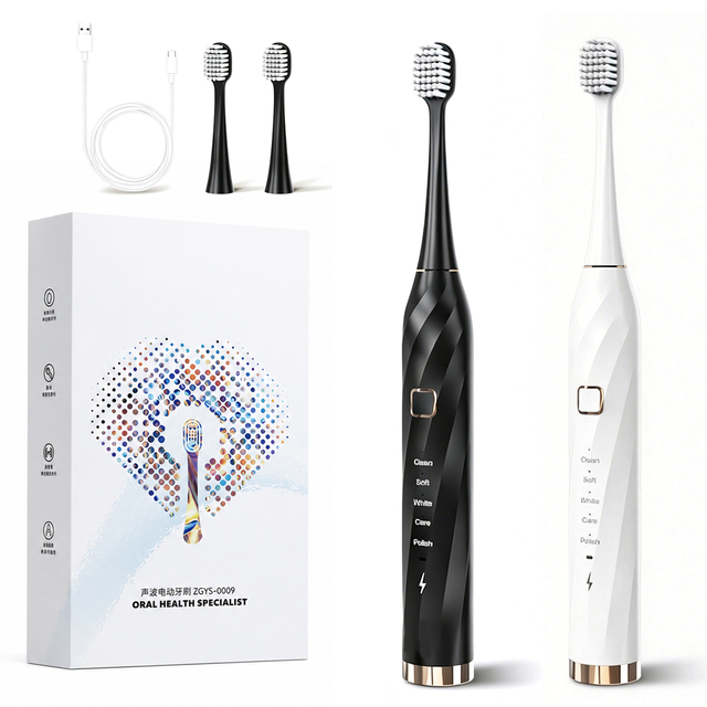 Adult Soft Bristle Sonic Electric Toothbrush IPX7 Waterproof Type-C Charging Electric Toothbrush with 3 Replaceable Heads