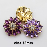 Boutons à tige en verre HFOUR de 38 mm, motif fleurs, strass, plaqués, couleur blanc clair, 3D, pour couture et décoration de vêtements DIY