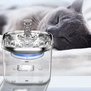 Bomba inteligente de apagado automático para mascotas, fuente de agua de gato con ventana de nivel de agua y luz led, 2,4 L, el más vendido