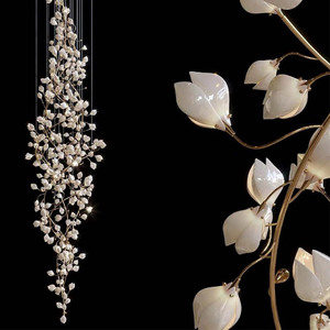 Lampes suspendues d'art de couloir de hall d'hôtel lustres en céramique de luxe de branche de fleur pour des restaurants - Product Image 2