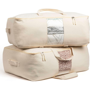 Sacs de rangement en toile avec fermeture éclair et fenêtre transparente, empilables, pour draps, couvertures, literie, oreillers, vêtements - Product Image 1