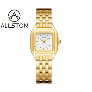 Montre carrée vintage Allston ASN-<span class=keywords><strong>56</strong></span> pour femme, en acier inoxydable doré, avec cadran léopard, mouvement à quartz, chiffres romains minimalistes - Product Image 2