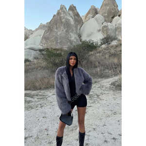 เสื้อขนสั้นสีแอนทราไซต์ ผสมไหมและขนสัตว์  ลายพิมพ์และย้อมสี  ตกแต่งกระดุม  ไซส์พลัส - Product Image 6