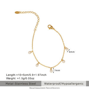 <span class=keywords><strong>Bracciale</strong></span> estivo alla moda per ragazze con catena a maglie in acciaio inossidabile placcato oro 18 carati e ciondoli a perla rotonda, resistente all'ossidazione. - Product Image 5