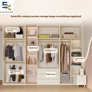 Armoire sur mesure Erxi de style français moderne en crème pour chambre principale, <span class=keywords><strong>vestiaire</strong></span>, meuble en bois à une porte jusqu'en haut pour hôtel - Product Image 3