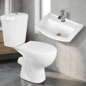 Ensemble de sanitaires de salle de bain en céramique, comprenant une toilette deux pièces et un lavabo mural, fourni par l'usine - Product Image 5