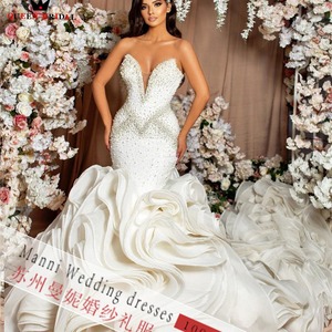 Vestido de Novia: Vestido de Novia Sirena con Escote Profundo en V para Mercados Transfronterizos Africanos - Product Image 2