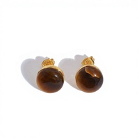 Boucles d'oreilles clous pour femmes, rondes, uniques, en lapis-lazuli, œil de tigre, alliage plaqué or/argent, forme de boule, haute sensibilité, nouveauté 2025