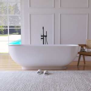 Bañera Ovalada Moderna y Ecológica Maydon, Bañera Independiente de Superficie Sólida, Bañera de Resina de Piedra Artificial para Uso Doméstico - Product Image 5