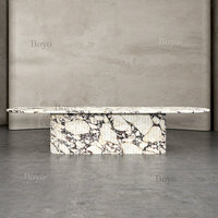 Table basse rectangulaire en marbre Calacatta Viola brun avec base cannelée Stone Furniture